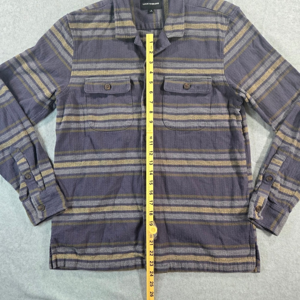 Lucky Brand Mens Small Blue Tan Striped Flannel Button Down Shirt F00245 - Picture 4 of 16